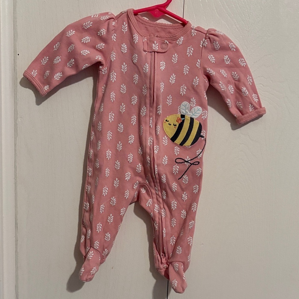 Carter's Pink Footie with Bee and Leaf Pattern
